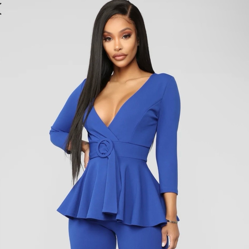Fashion Nova Elegant Blue Peplum Jumpsuit